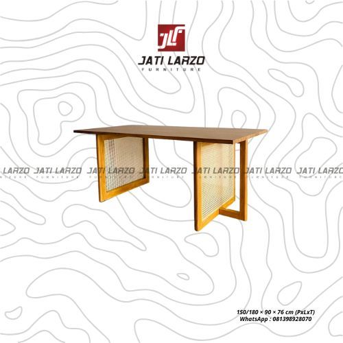 Meja Makan Kayu Jati Kombinasi Rotan Furniture Jepara Asli, Mebel Kayu, Furniture Kayu