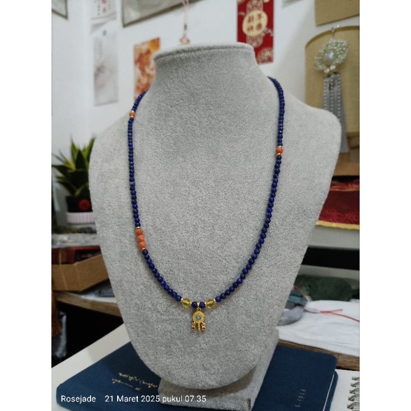 Kalung Lapiz Lazuli mix citrine dan nanhong bersertifikat