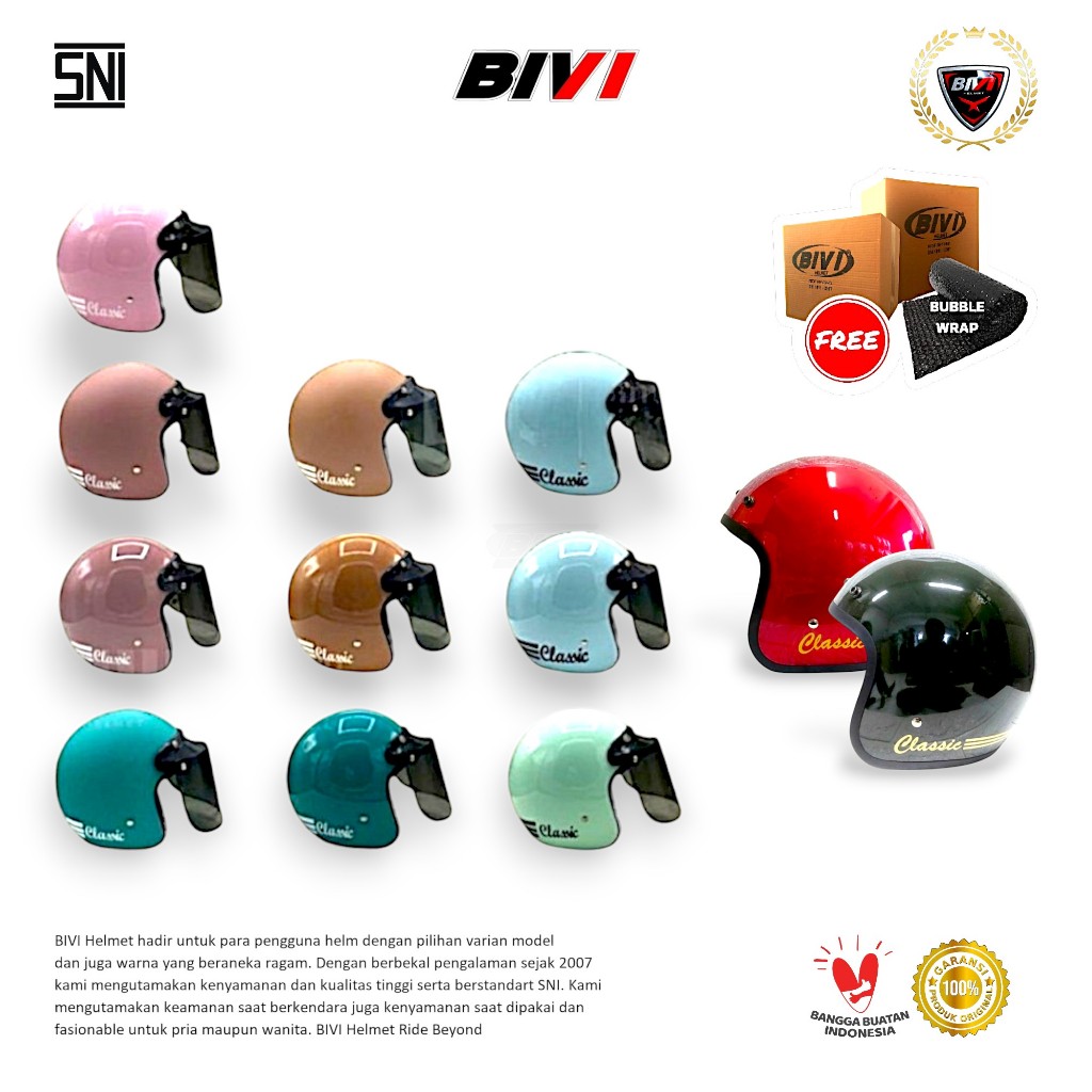 HELM BIVI Bogo BIVI Classic Half Face SNI Dewasa Pria-Wanita