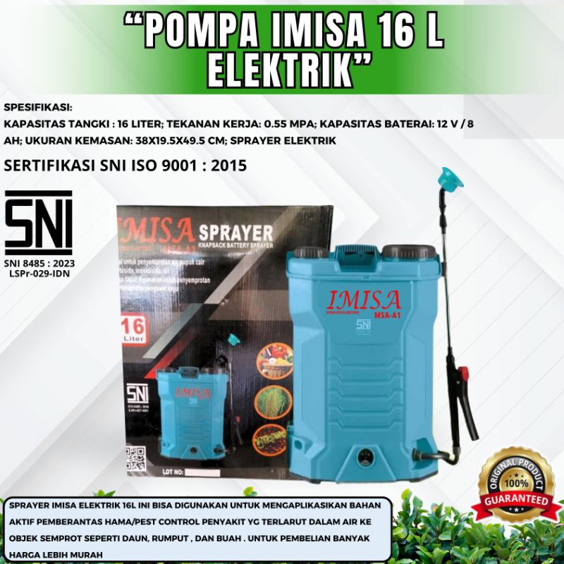 POMPA SPRAYER MSA-16 ELECTRIC 80 psi BERGARANSI 1 TAHUN( GARANSI 1 BULAN SPRAYER ELEKTRIK 16 LITER )