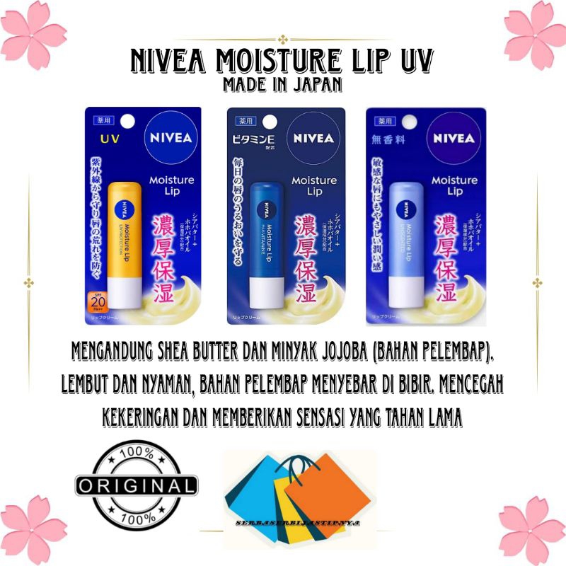 NIVEA MOISTURE LIP BALM MADE IN JAPAN/pelembabbibir/lipbalm/nivea/jepang