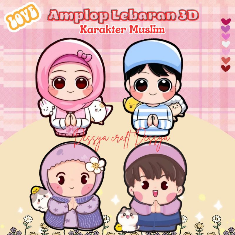 

(12pcs) Amplop lebaran unik karakter Anak Muslim