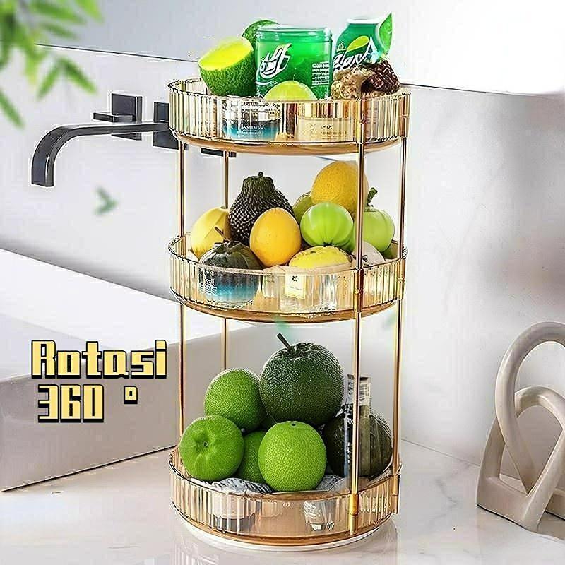 rak bulat gold Rak Tempat Buah Estetik Tingkat Susun 2 Bahan Besi Emas / Rak Keranjang Buah Gold PRE