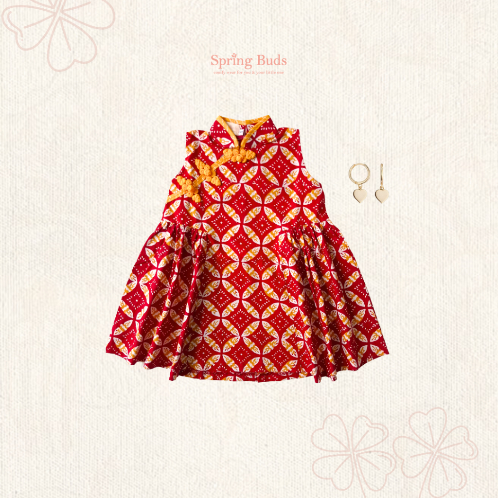 Red Wu Dress - Pakaian Baju Batik Imlek Anak Cewek Perempuan Spring Buds