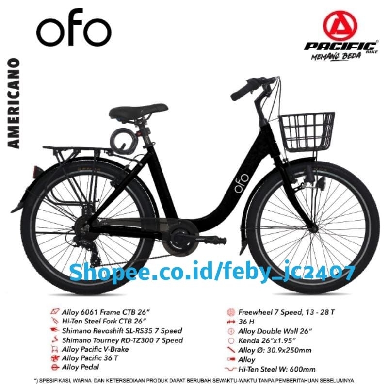 Pacific Ofo Sepeda Mini Keranjang Ofo Ctb 26 7 speed Frame Alloy Minion