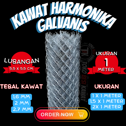 Kawat Harmonika Galvanis Panjang 1 Meter - Lub. 5.5x5.5cm | Variasi Tebal & Tinggi