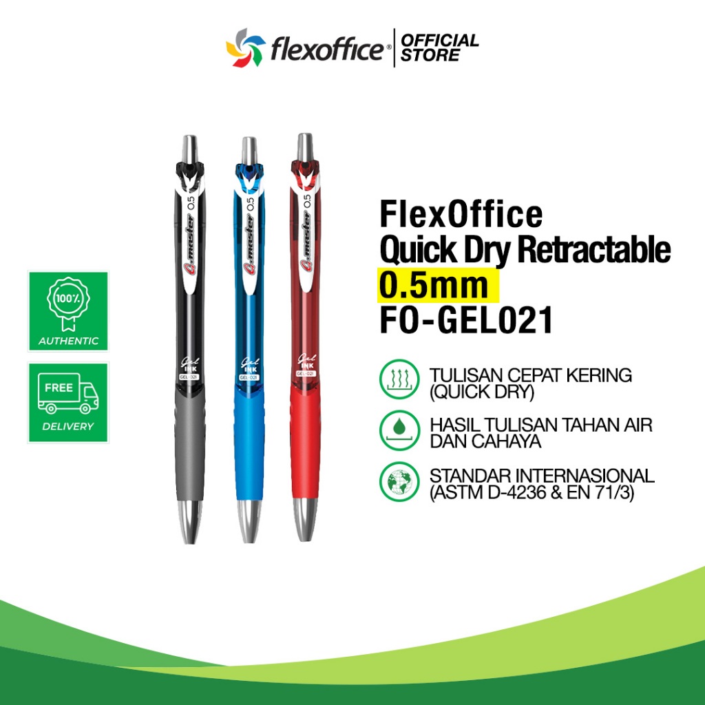 

FLEXOFFICE QUICK DRY RETRACTABLE GEL PEN FO-GEL021 0.5mm pen kokoh klik keren anti belepotan
