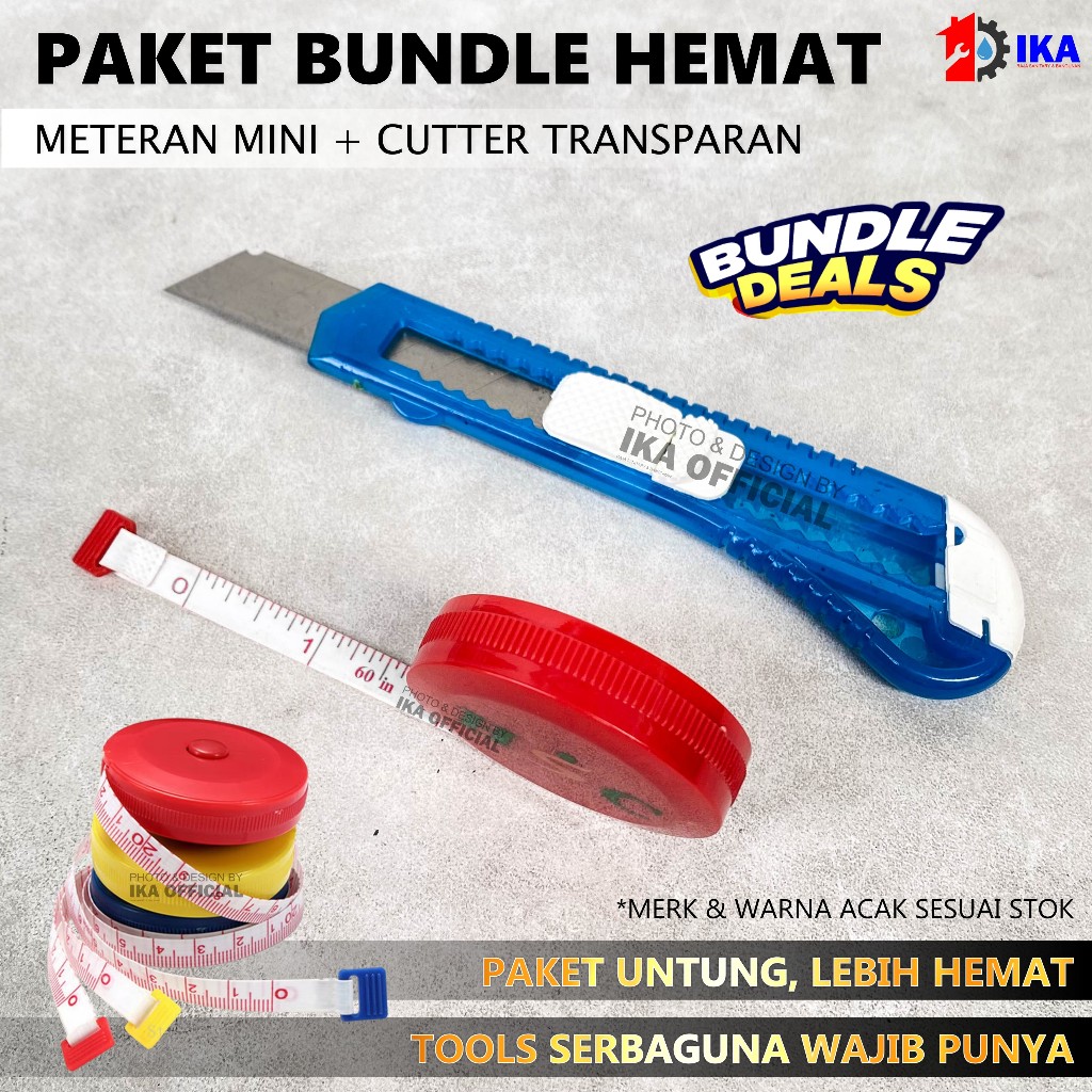 

Paket Hemat Murah Meteran Gulung Mini + Cutter Transparan Serbaguna / Cutter Besar Stabilo, pemotong, cutter transparan warna