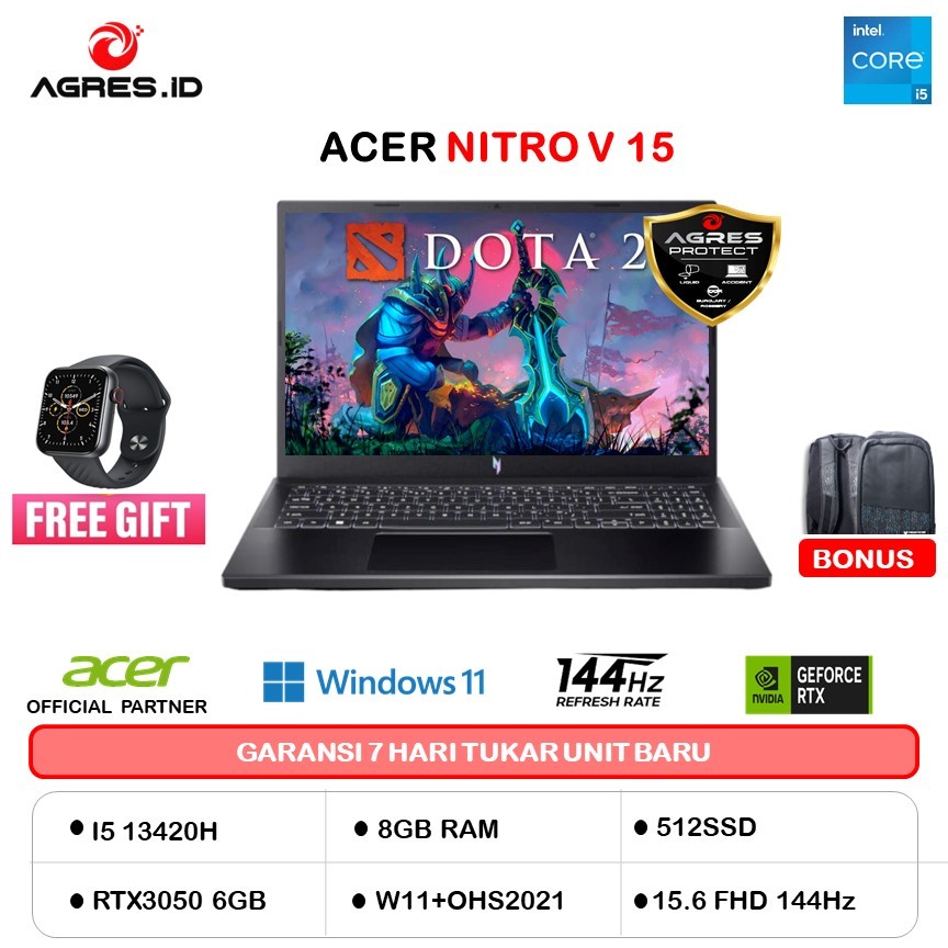 ACER NITRO V 15 I5 13420H RTX3050 6GB/ 8GB 512GB W11+OHS 15.6FHD 165HZ BLIT 2YR+ADP BLK -51.53WR