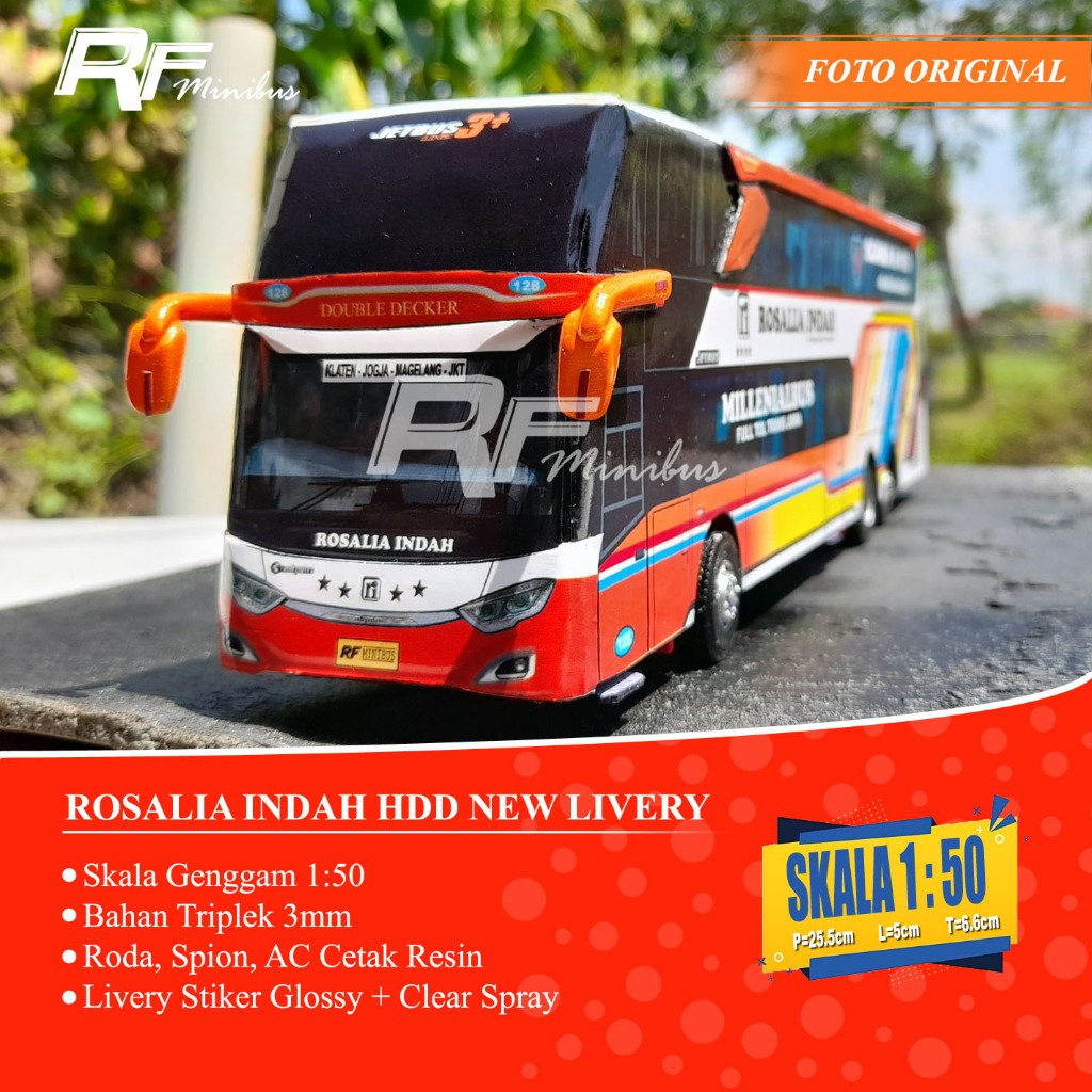 Miniatur Bus Rosalia Indah Double Decker New Livery Skala 1:50