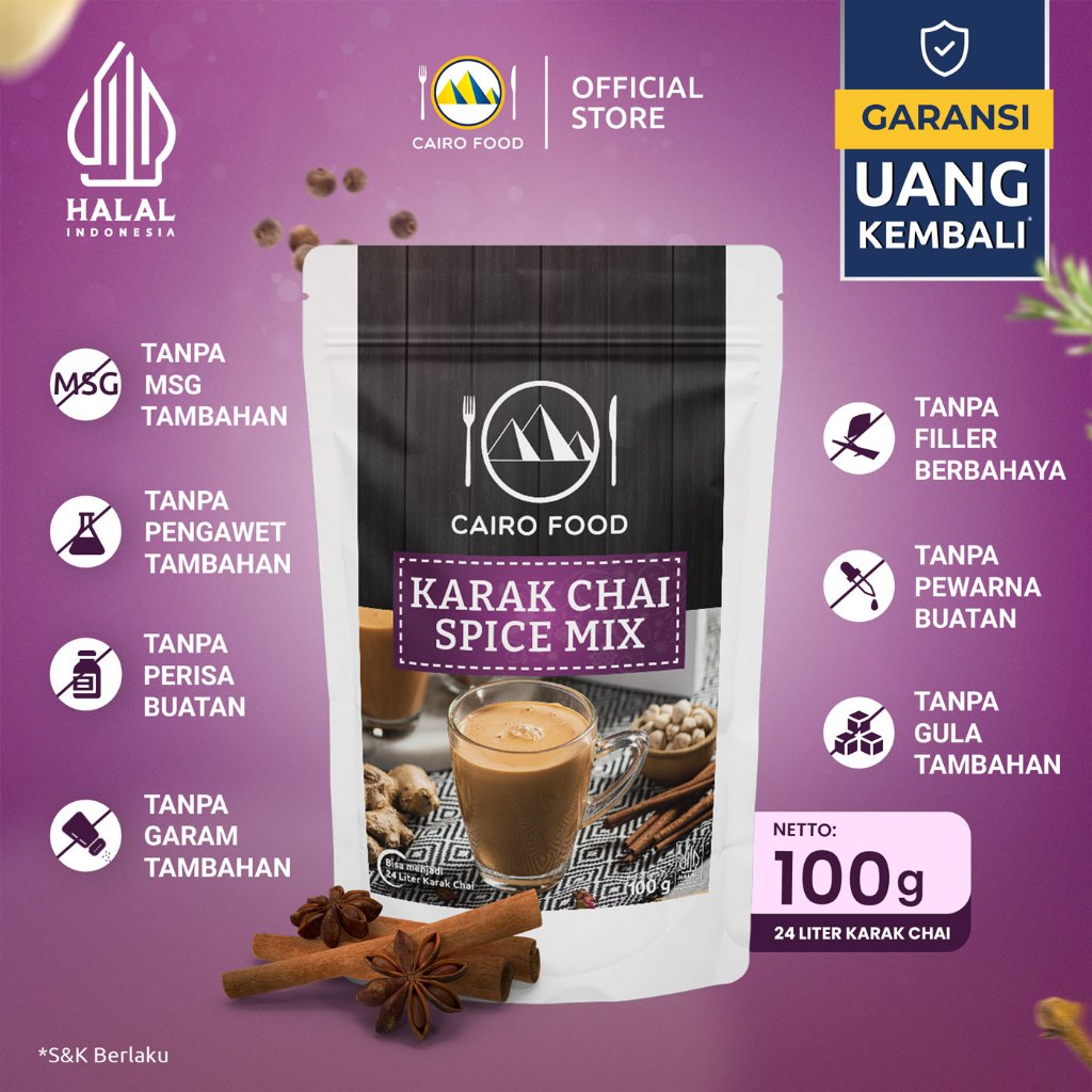 

Bubuk Karak Chai Sehat – Tanpa MSG, 100% Rempah Murni | Cairo Food - 100 Gram