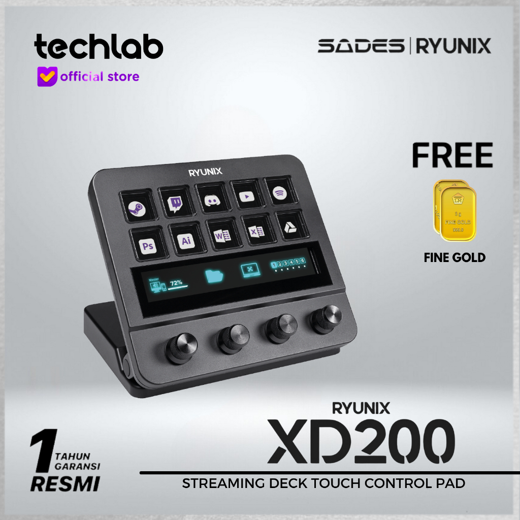 Sades Ryunix XD200 / XD-200 Stream Deck / Streamdeck Controller With Touchscreen Streaming Panel