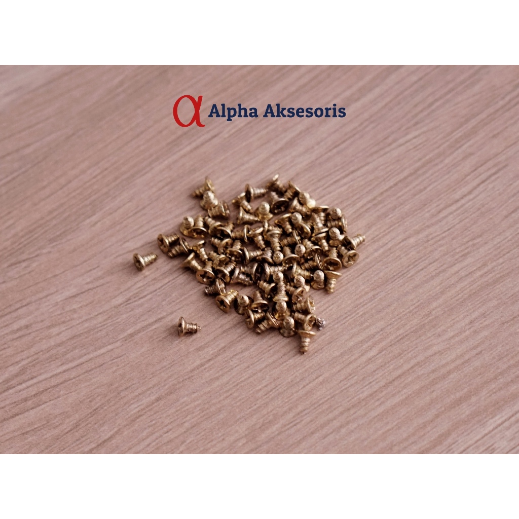 Sekrup Baut Pendek Kecil 2x4 mm warna Gold untuk semua produk kami (kuncian, engsel) per 20 pcs atau