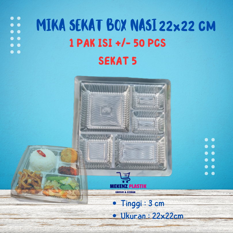 Mika Sekat 5 Box Nasi 22x22 Isi 50 Pcs