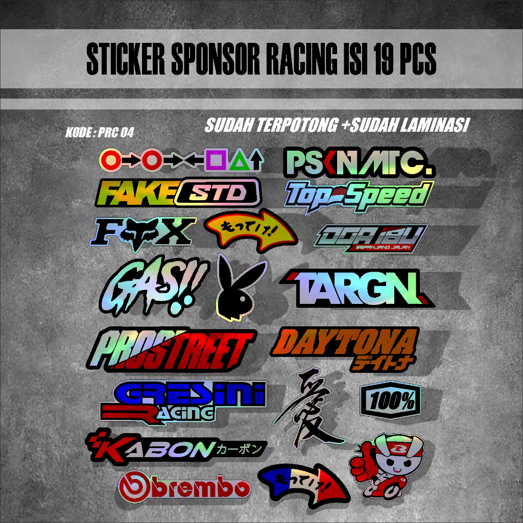 

19 PCS Sticker Pack Sponsor Racing / Sticker Sponsor / Sticker Motor / Sticker pack / Sticker Kecil2 cocok buat Motor Mobil Hp Laptop Helm Hologram Pelangi Vinyl Putih 16.CO.PRC04