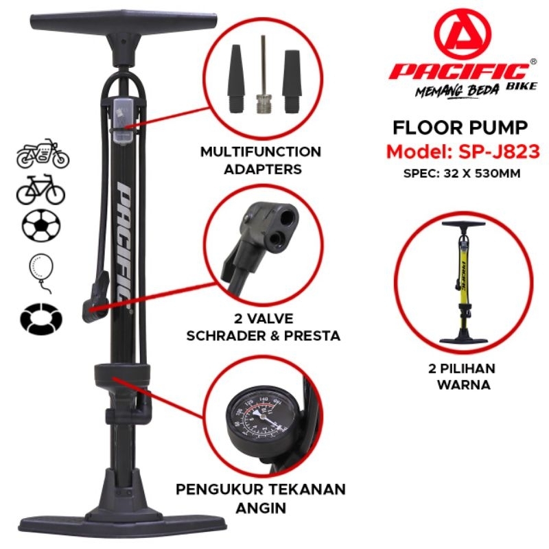 POMPA BAN SEPEDA MOTOR SEPEDA 2 LUBANG PACIFIC MODEL INDIKATOR