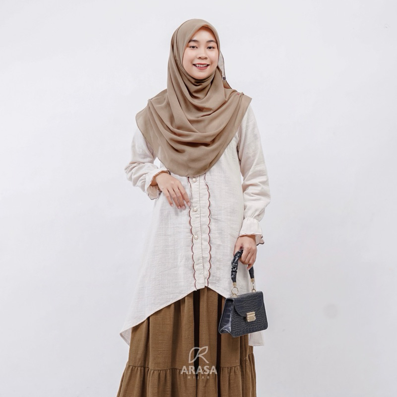 NEW DEALS AZARA TUNIK EMBROIDERY LINEN KEBAYA BORDIR KEBAYA MODERN ATASAN KATUN LINEN BY ARASA HIJAB