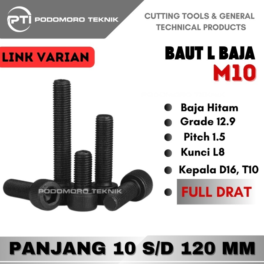 Baut L Hitam M10X120 Full Drat Baut L Hitam Baja M10X120 FT