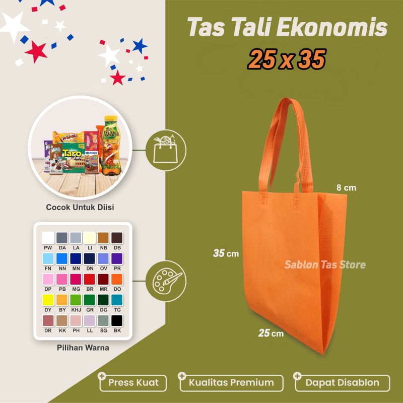 

(isi 12 PCS) Tas Spunbond Handle uk 25x35 / Goodie Bag 65/75 gsm / Tas Kain Polos