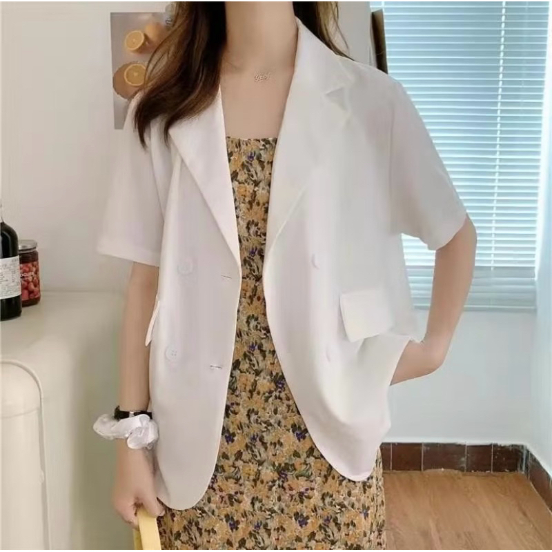 Blazer Korea Lengan Pendek Putih
