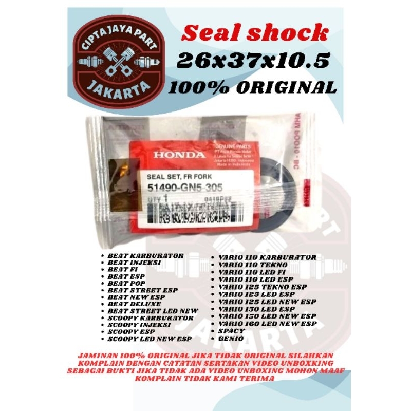 ORIGINAL 1set SEAL SHOCK SEAL DEBU ABU MOTOR HONDA SPACY PGM FI ASLI AHM 51490GN5305 26X37X10.5 SIL 