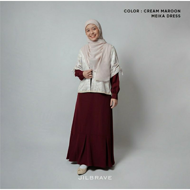 MEIKA DRESS JILBRAVE | Raya Collection | Gamis dengan Outer menyatu Motif Monogram Exclusive By Jilb