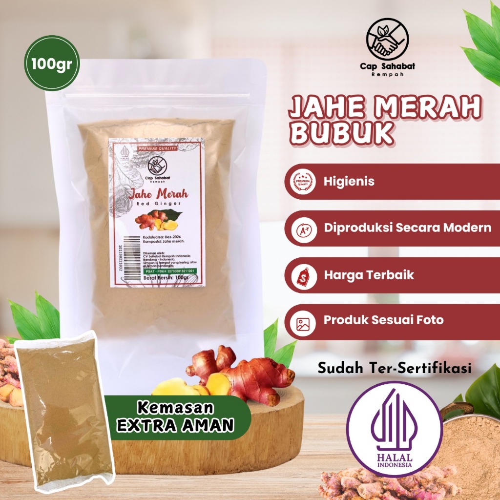 

100gr Jahe Merah Bubuk / Murni / Ground Ginger / Rempah / JSR 100% PREMIUM QUALITY CAP SAHABAT