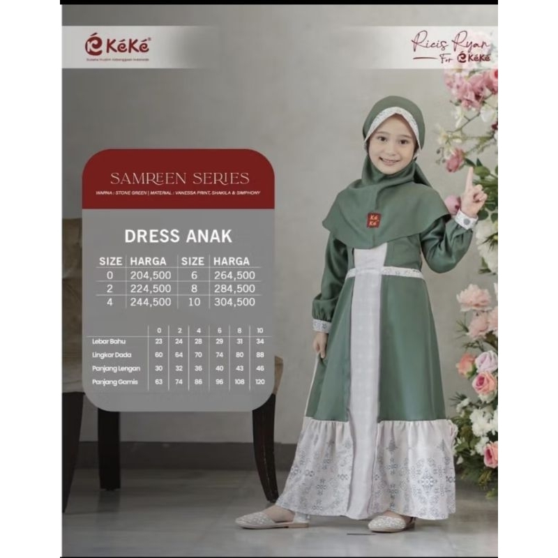 Gamis anak hijau Keke Samreen Series, Stone Green Size 8