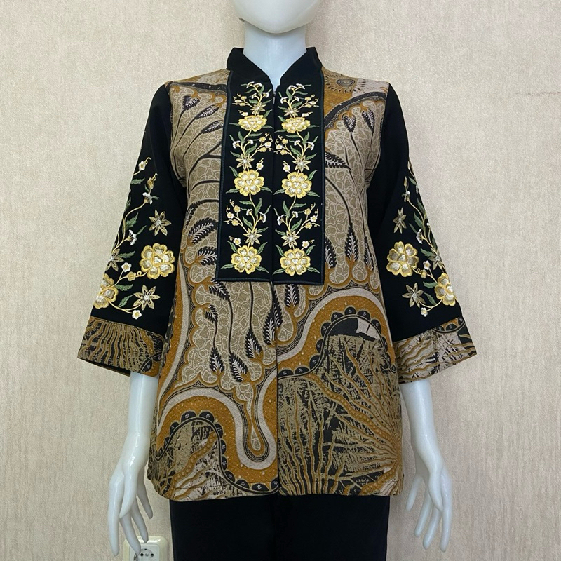Atasan Batik Blouse Wanita Bordiran Premium Kain Katun Doby Elegan l Batik Cewe Mewah Kantor Kondang