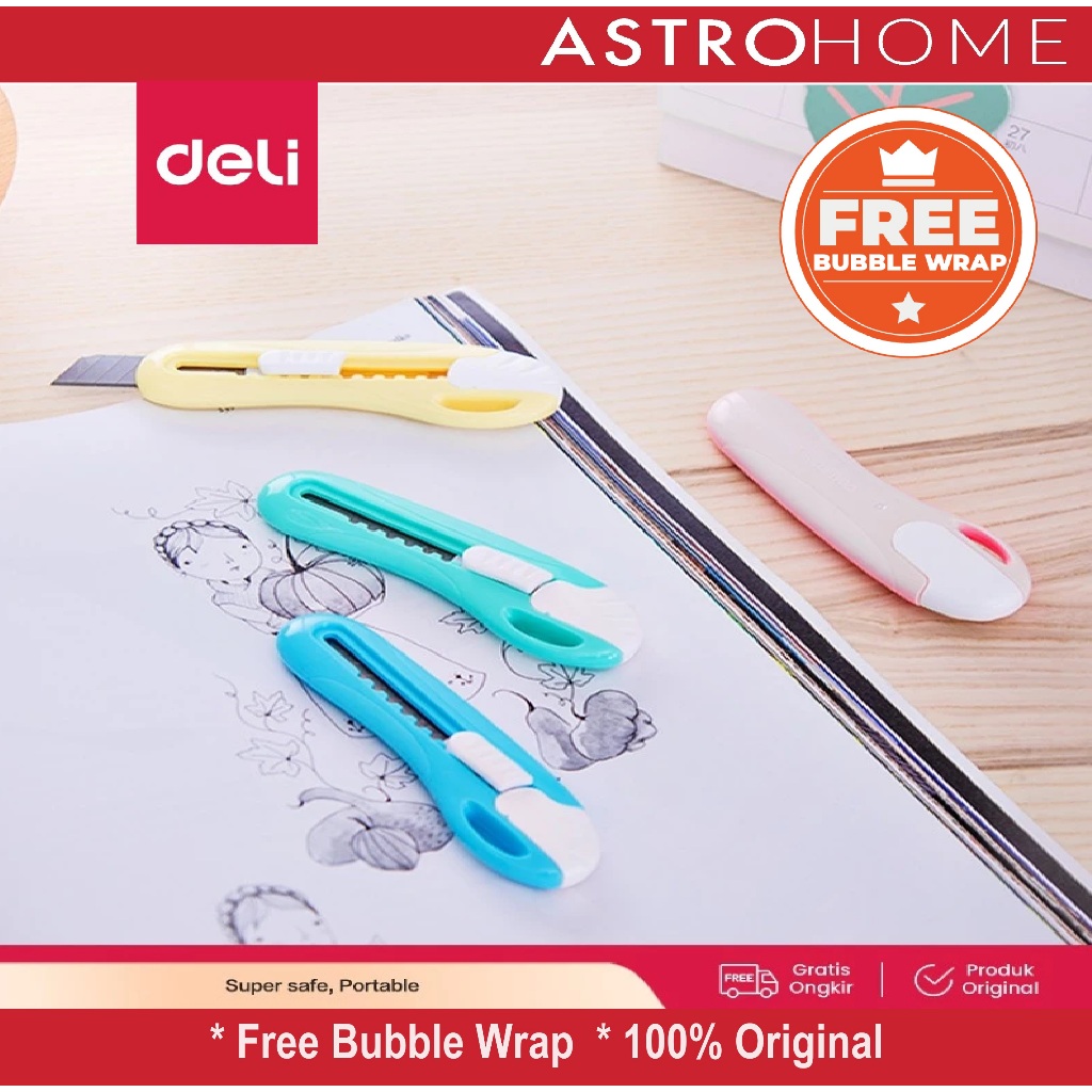 

Pisau Kecil Portable Cutter Sekolah Design untuk Anak-anak Bahan ABS Silet 55mm Dengan Gantungan Deli Utility Knife Mini Cutter E2024 E 2024