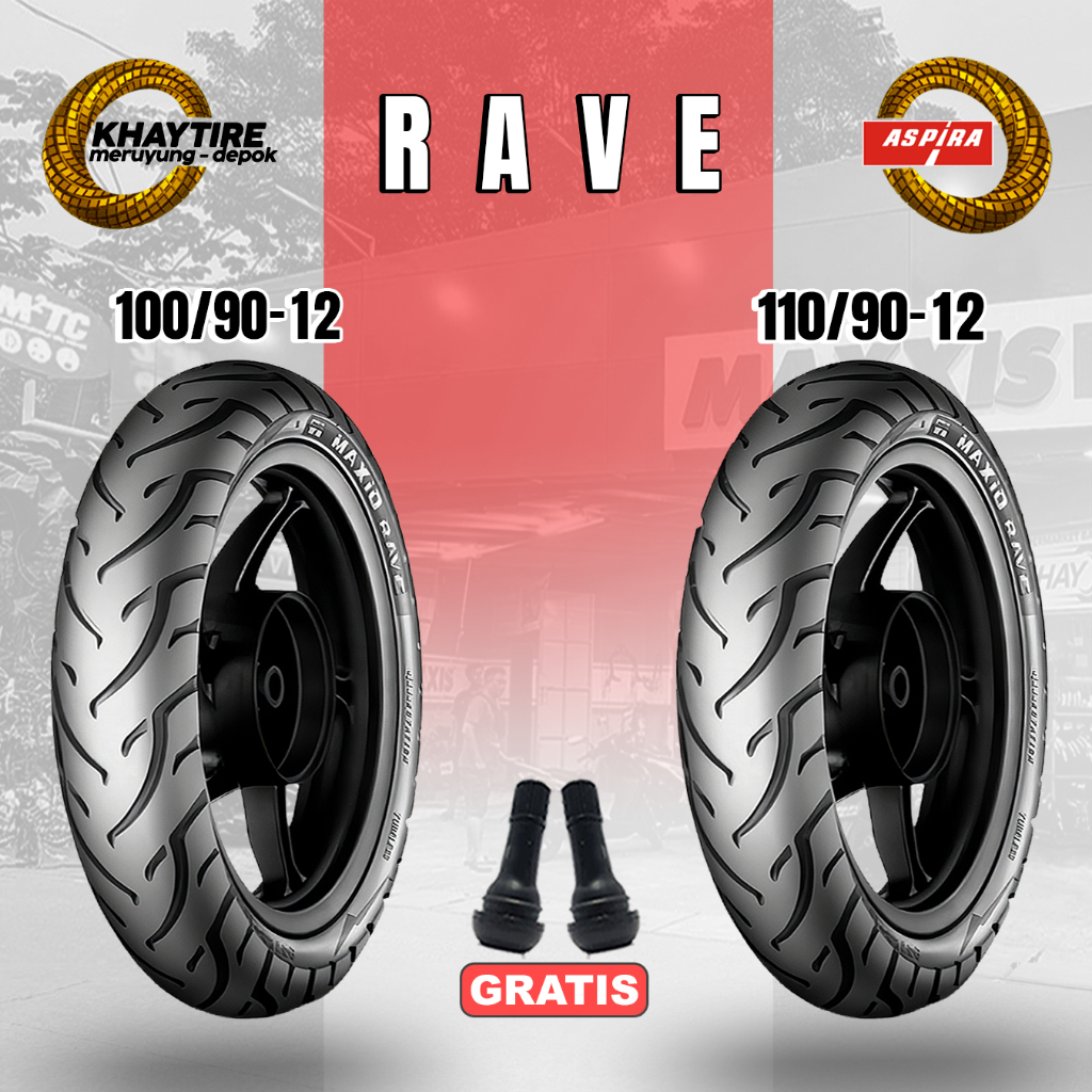BAN sepasang motor scoopy ASPIRA MAXIO RAVE ukuran 100/90-12 & 110/90 ring 12 TUBELESS