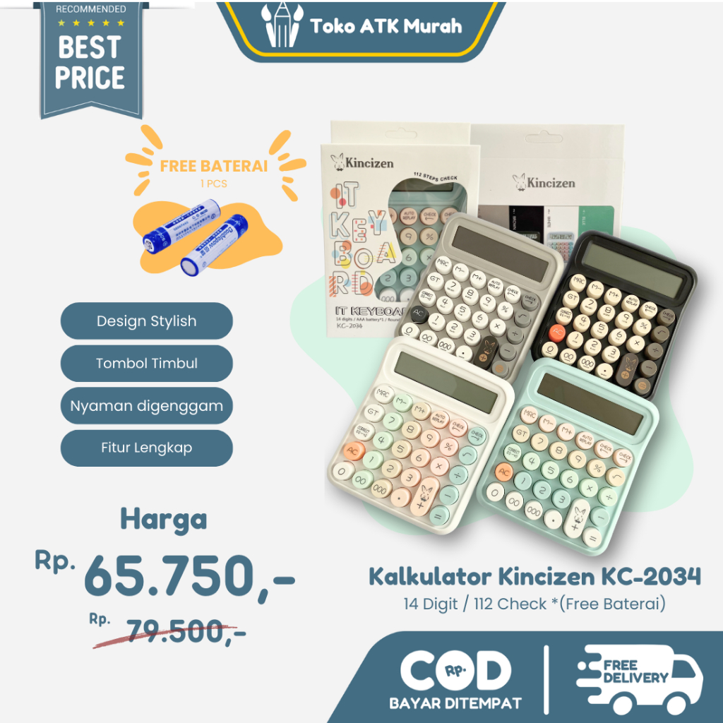 

Zyd Kalkulator Kincizen KC-2034 Alat Bantu Hitung Pastel Tombol Fancy Aesthetic Calculator