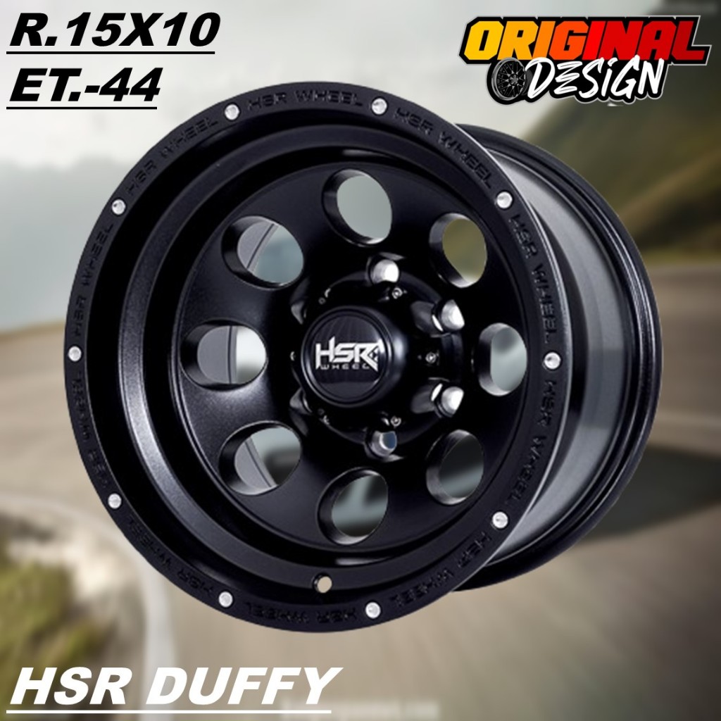 Velg style offroad ring 15 HSR DUFFY R15 lebar 10 warna hitam lubang baut 6