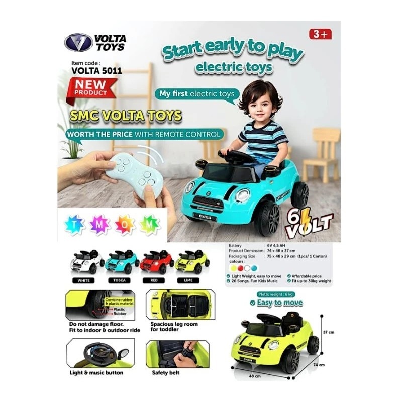 VOLTA CLASSY 5011 MOBIL AKI MINI COOPER MAINAN ANAK 6VOLT PMB TOYS/MOBIL AKI MINI COOPER