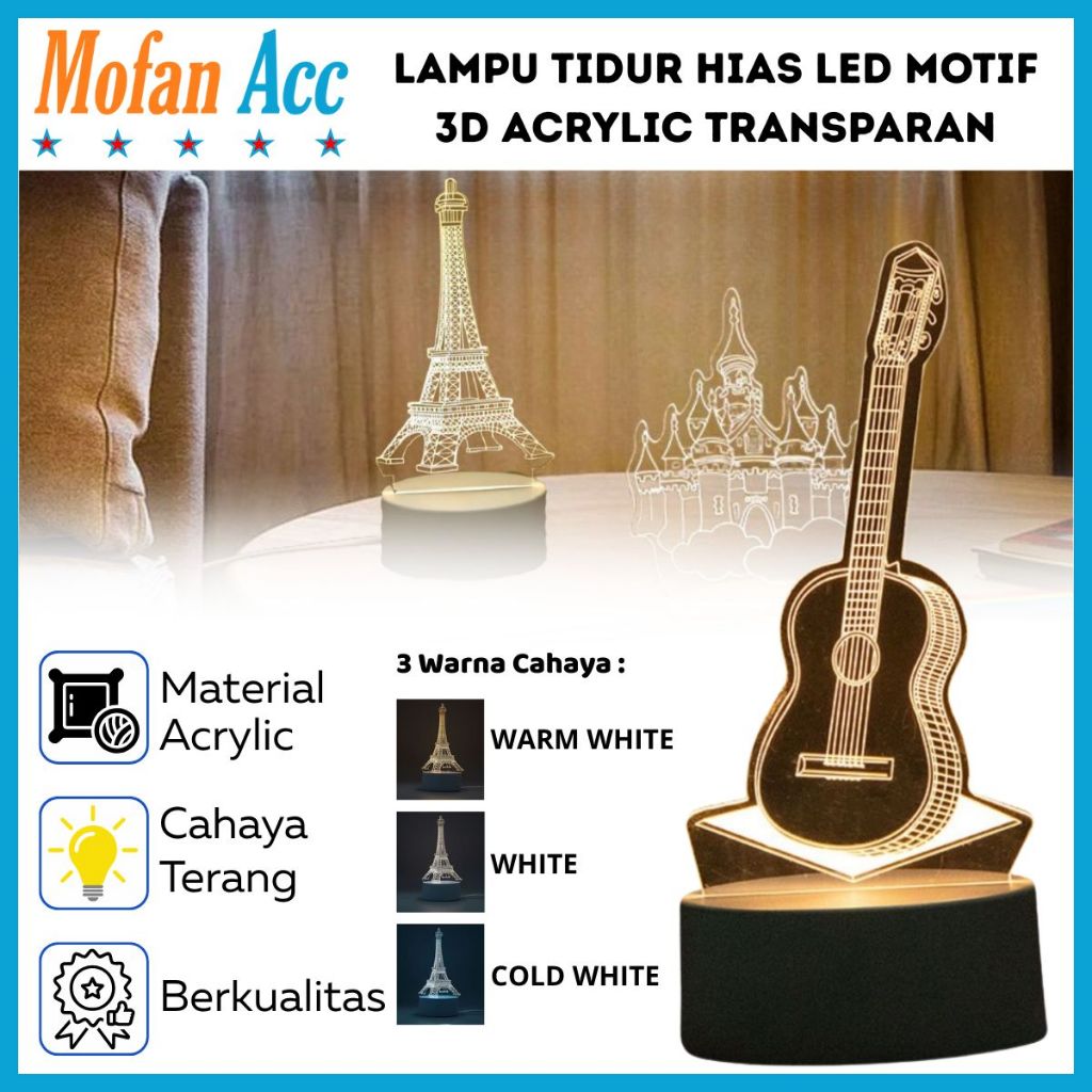 Lampu Hias LED 3D Acrylic Transparan 3 Warna / Lamp Tumblr Tidur Castle Hiasan Pajangan Rumah Kamar 