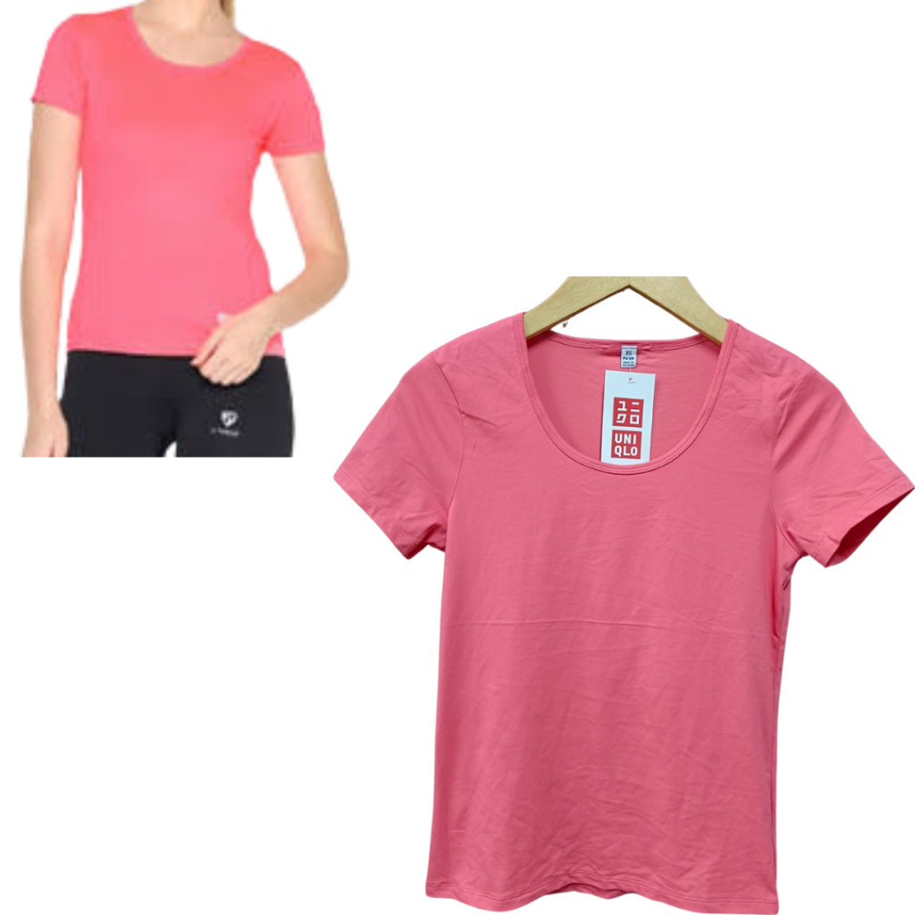 Kaos lengan pendek wanita warna merah muda polos