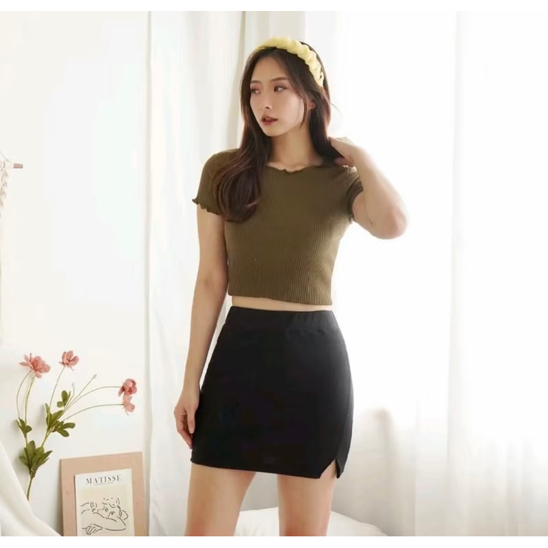 Mini Skirt Rok Span Pendek Rok knit Skirt hitam 021