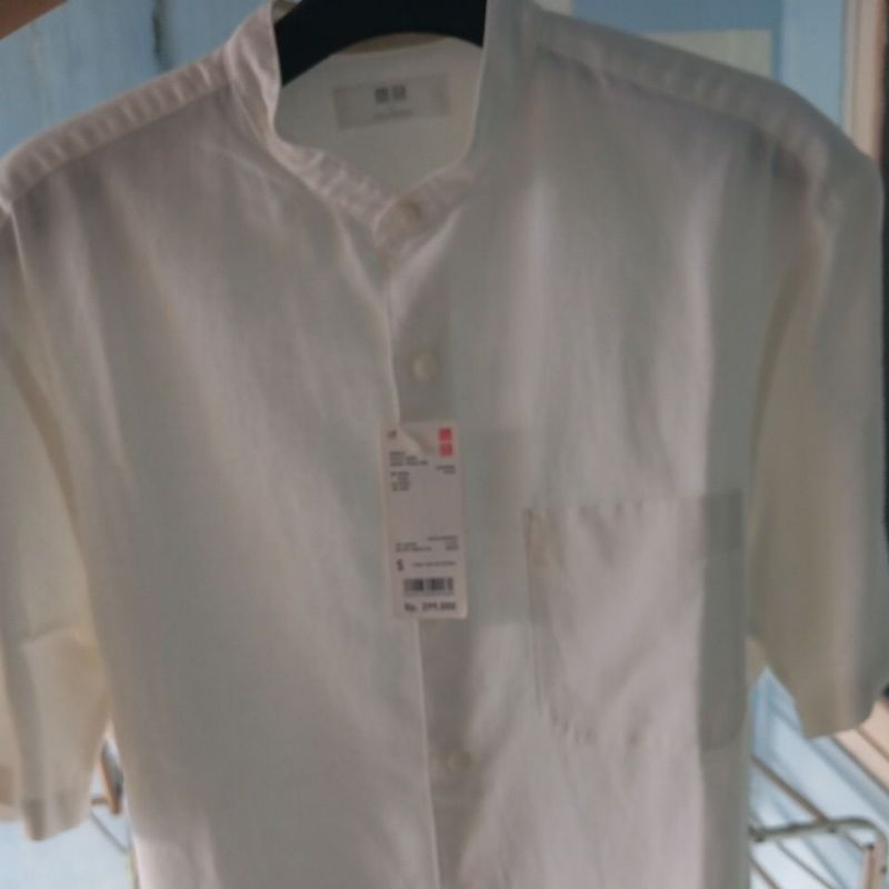 Kemeja Uniqlo Linen Kerah Shanghai Putih S