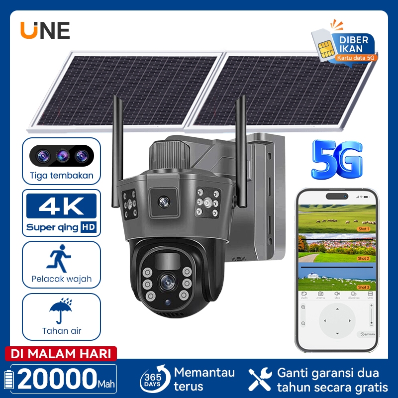 【Stok Terbatas】UNE Solar CCTV Outdoor dapat berputar 360 derajat dan sepenuhnya tahan air