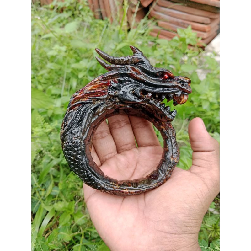 gelang akar bahar merah babon super jumbo ful ukir naga galak