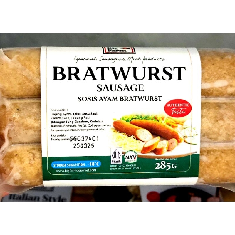 

BIG FARM BRATWURST SAUSAGE / SOSIS AYAM BRATWURST 285GR