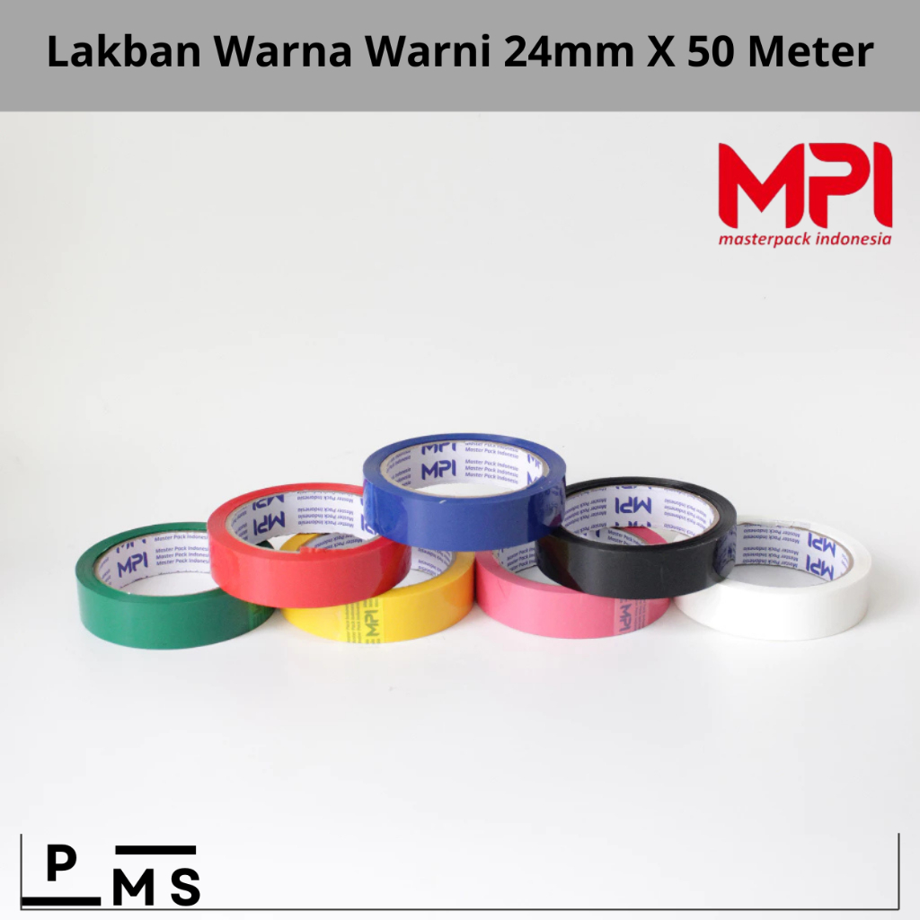 

ISOLASI WARNA WARNI 24mm x 50 Meter LAKBAN OPP TAPE 24 mm x 5 Meter Warna Warni MASTER PACK INDONESIA
