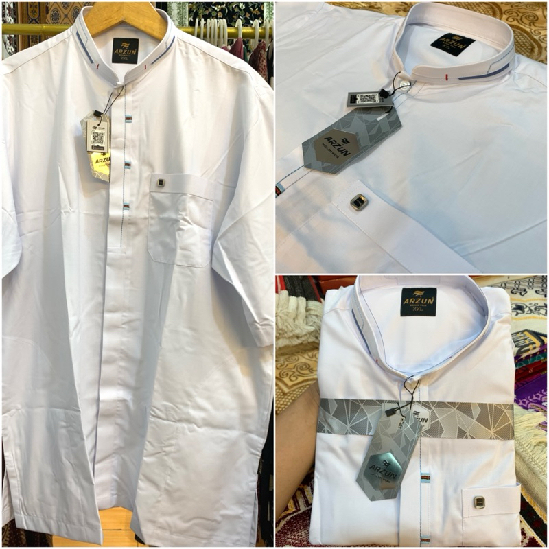 ARZUN Baju Koko Pria Jumbo Putih 2XL 3XL 4XL Lengan Panjang & Lengan Pendek ~ Busana Muslim Dewasa K