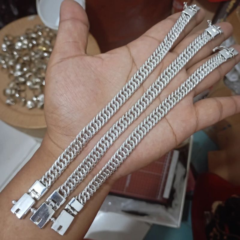 Gelang Rantai polos pria Perak Silver 925