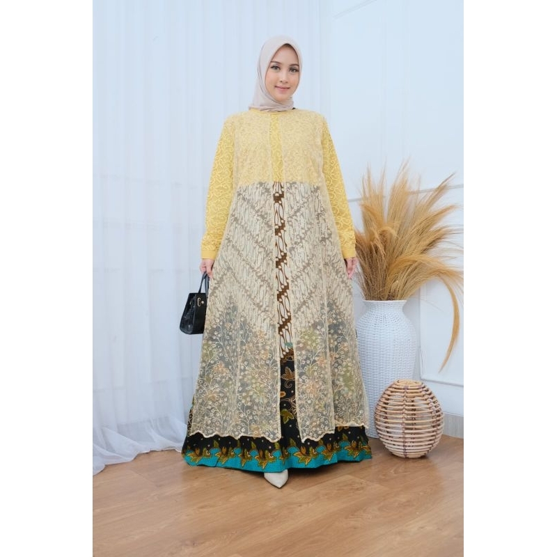 Gamis batik katun kombinasi tile dress maxy Kalimataya NH bukui