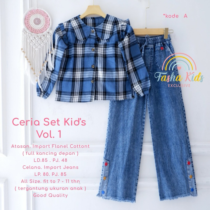 SETELAN CELANA JEANSKEMEJA FLANEL ANAK PEREMPUAN // ERENA SET ORIGINAL AMELIA KIDS