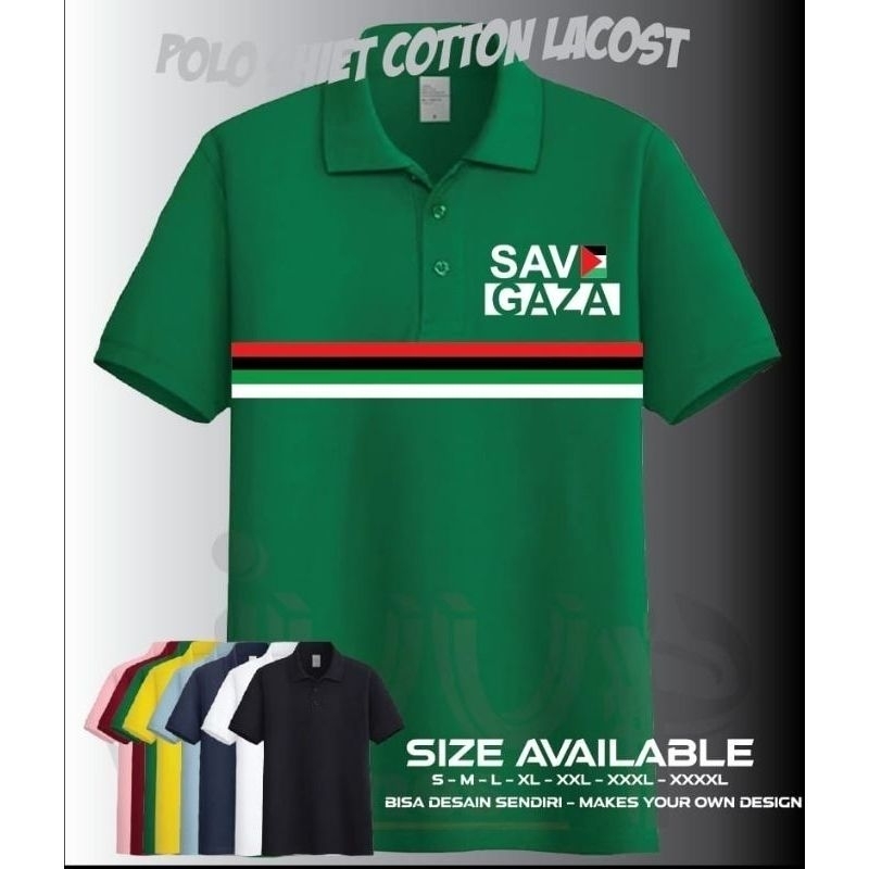Tshirt - Polo Shirt - Kaos Polo - Kaos Kerah - Baju Kerah - Save Gaza Palestine Palestina