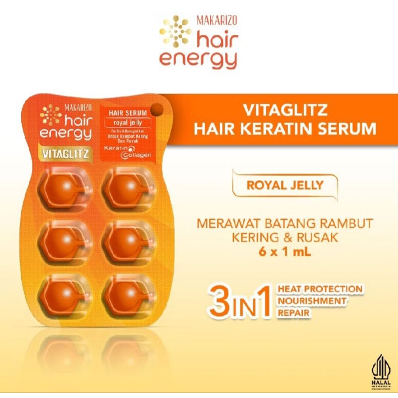 Makarizo Hair Keratin Serum ROYAL JELLY 6 x 1ml - untuk rambut kering & rusak