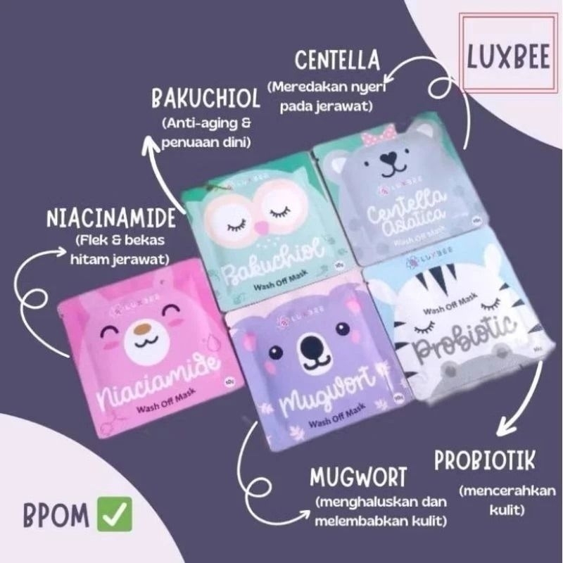 [ BPOM ] LUXBEE FACE MASK 10g ,Masker Wajah Wash Off ORGANIK,Masker viral Mencerahkan,Melembabkan