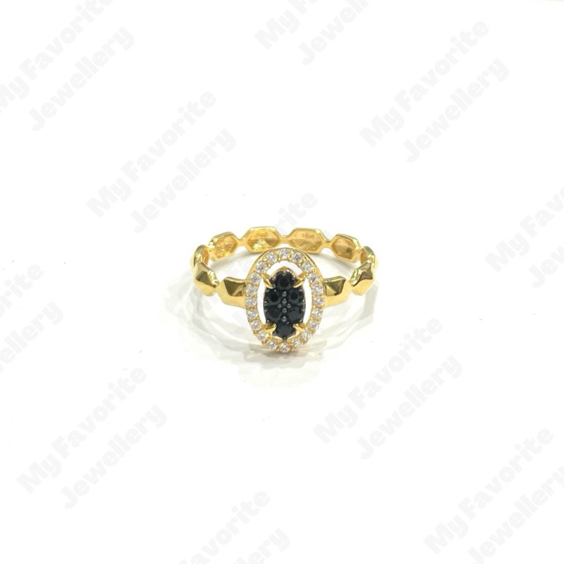 Cincin Pemata Hitam Putih Uk20 EMAS ASLI Kadar 700 16K
